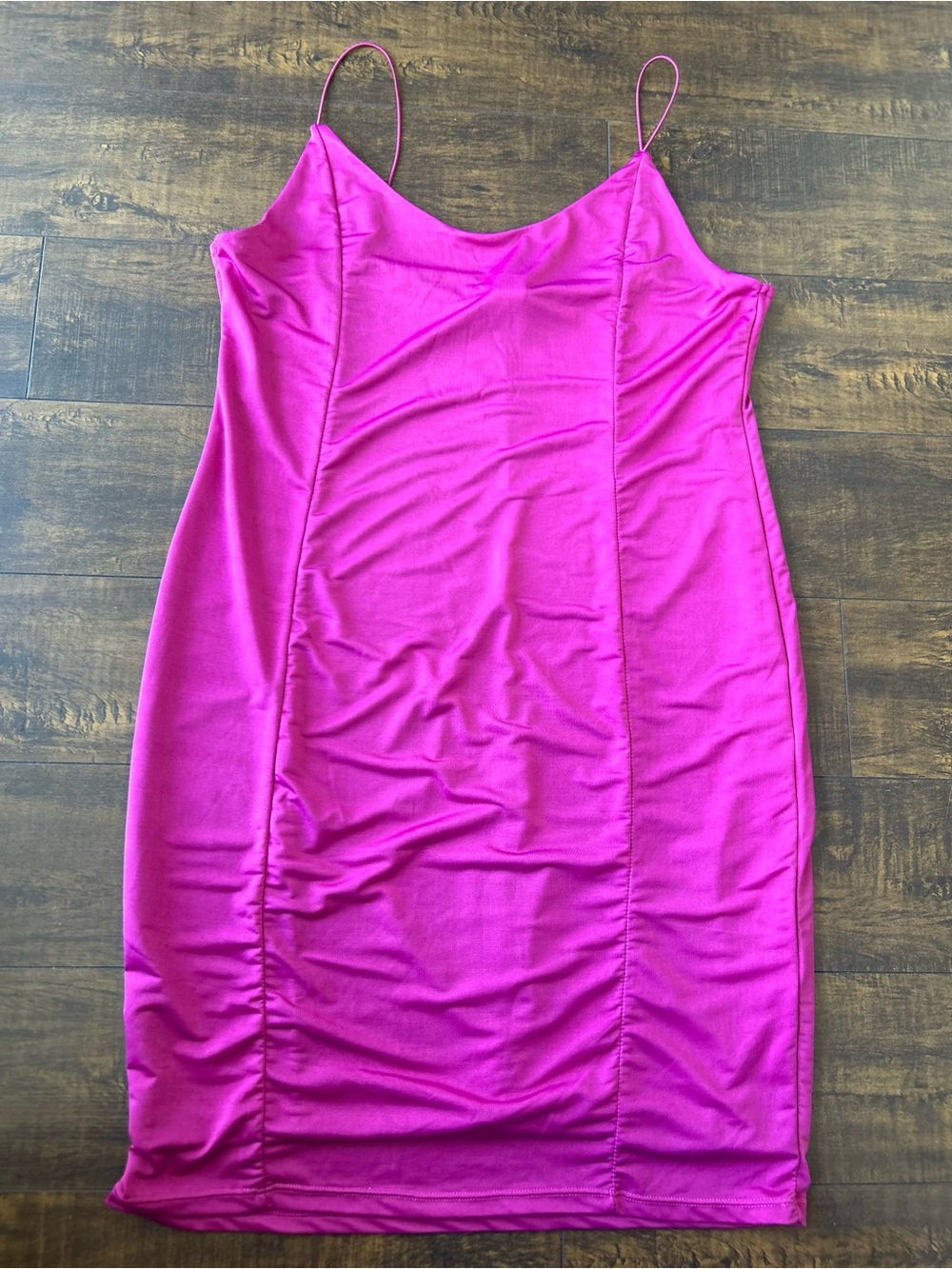 Revamped Hot Pink Slip Mini Dress with Spaghetti Straps